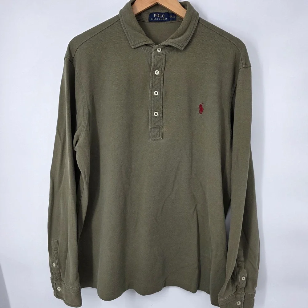Polo Ralph Lauren Shirt Men XXL Olive Green Popover Featherweight Mesh‎